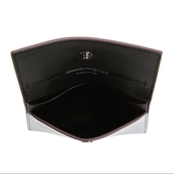 Alexander McQueen Skull Croc Embossed Leather Card Case NWT Lavender - Picture 2 of 9